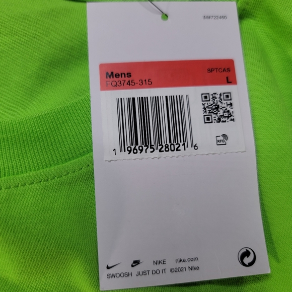 Nike Men's Just Do It T Shirt Size Large Lime Green Blue Yellow Orange New w/Tag - Picture 4 of 8